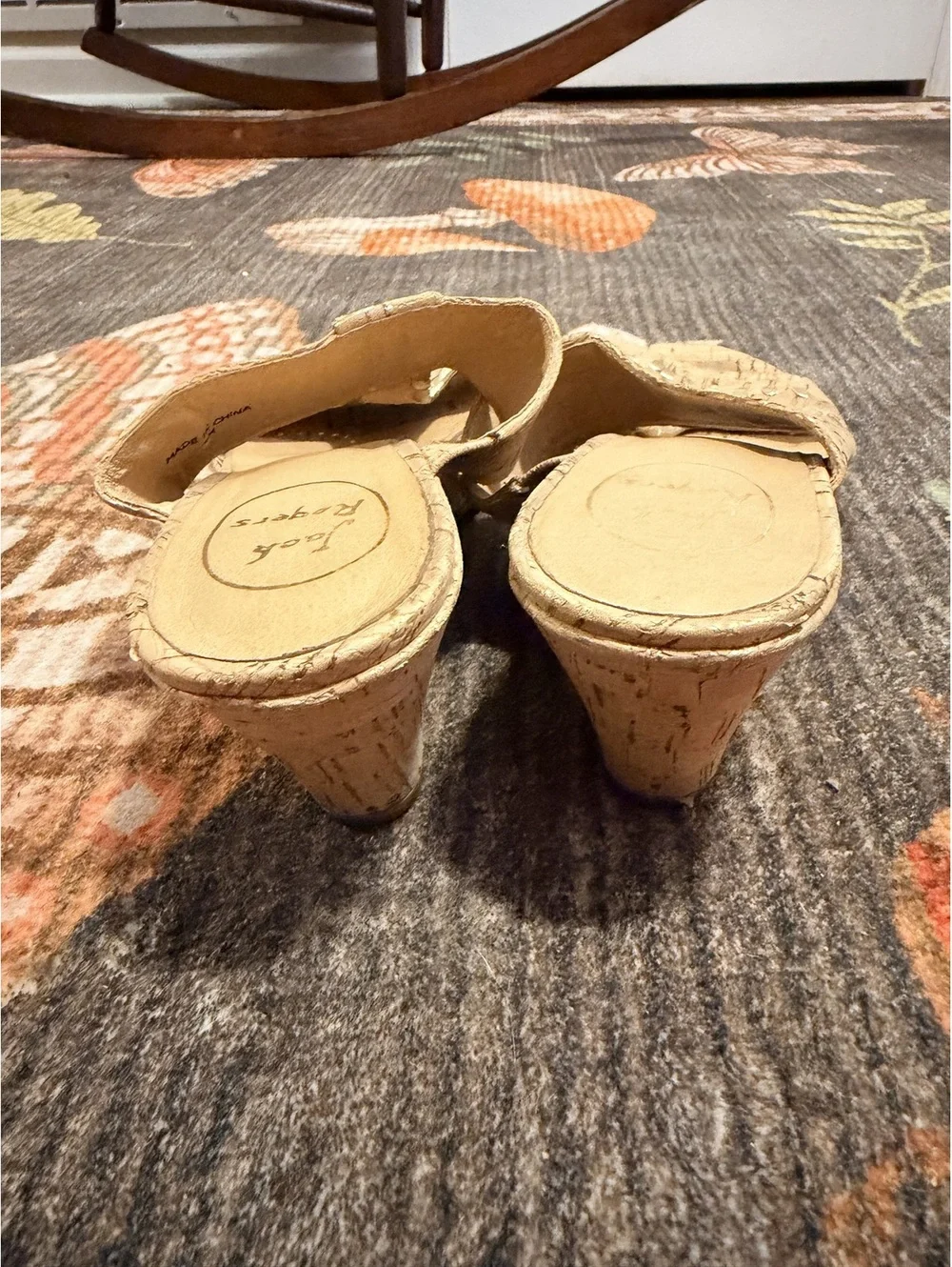 Jack Rogers Cork Wedge Slide Sandals Metallic Gold Whipstitch Size 7.5